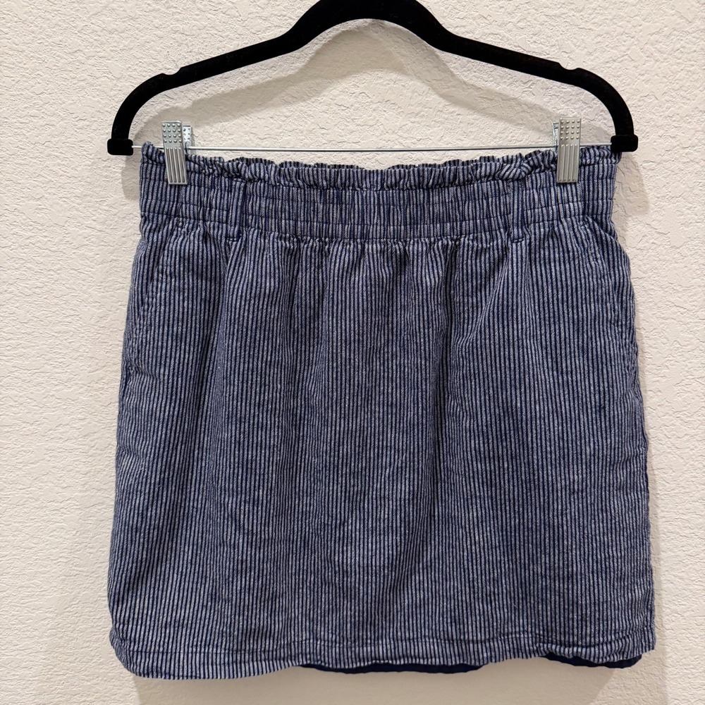 J.Crew Womens Navy White Striped Linen Blend Elastic Waist Mini Skirt Size M